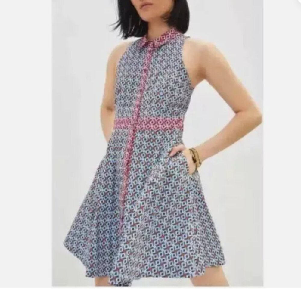 Anthropologie Maeve Buckley Mini Dress Blue Button Front Size 6 Pockets